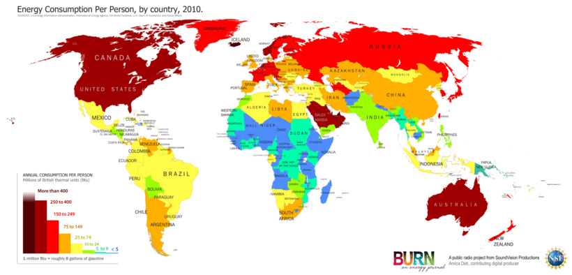 Energie : la consommation par habitant est très inégale selon les pays, sans surprise
