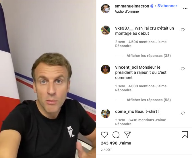 DR - Impression d'écran d'une publication Instagram du compte officiel d'Emmanuel Macron