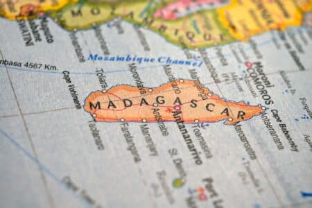 Blurred,world,map,highlighting,madagascar,travel,,geography,,and,global,location
