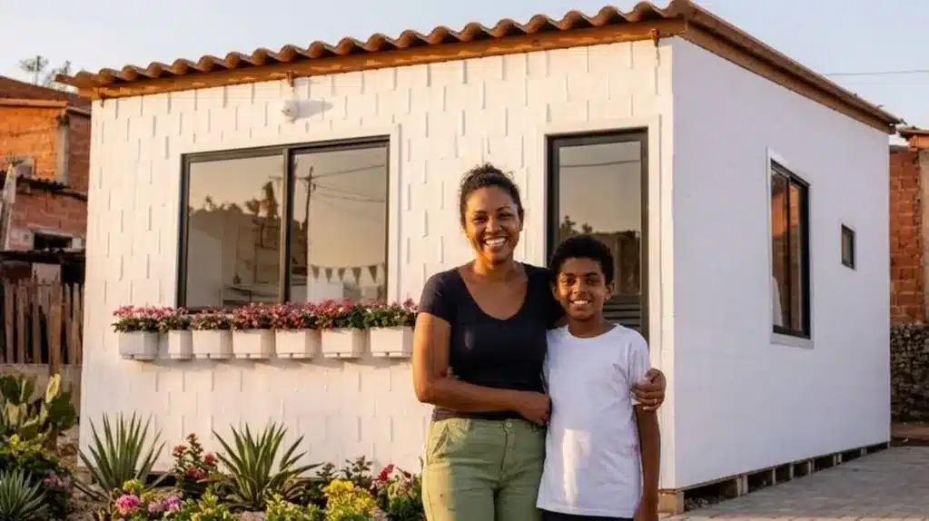 Elle a 45 ans, mère de 9 enfants, et a obtenu une maison montée en 15 heures avec 2 tonnes de plastique